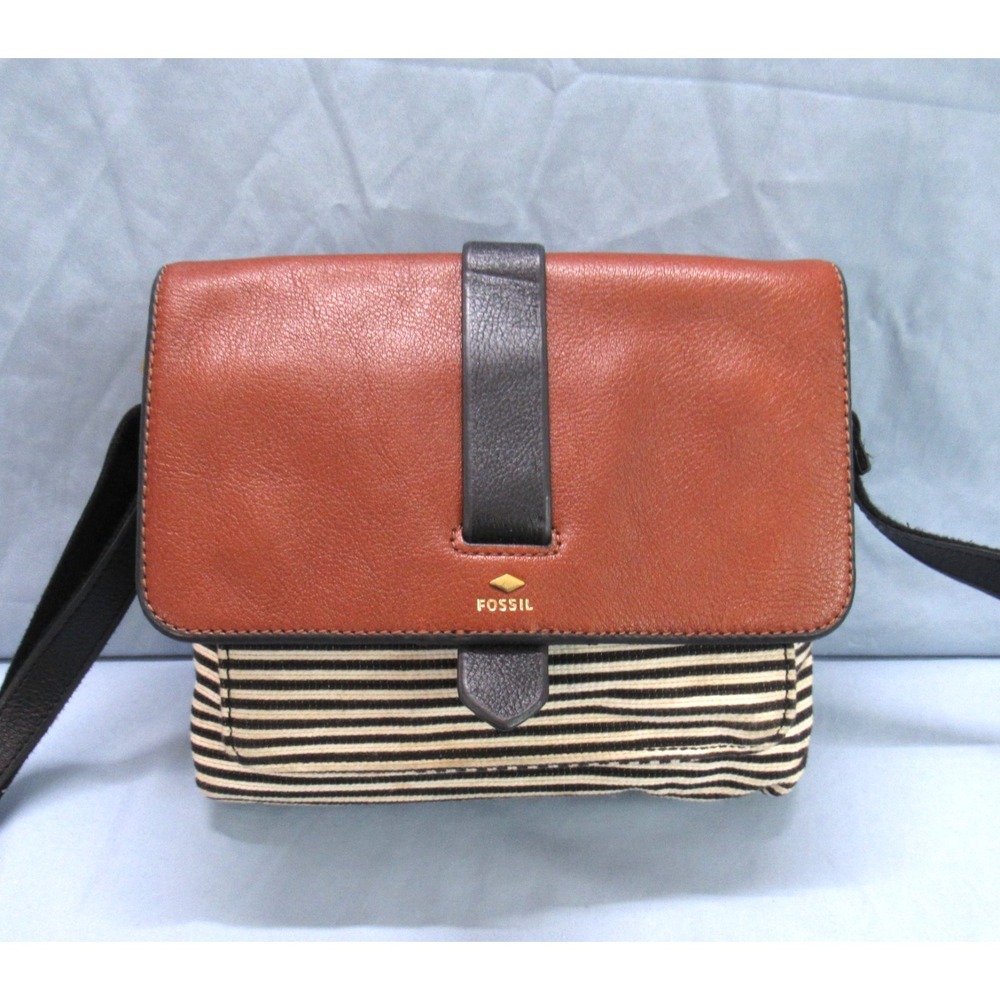 FOSSIL Leather/Fabric KINLEY SMALL CROSSBODY PURSE/BAG Fold-Over Flap POCKETS